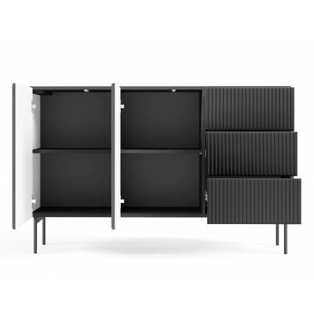 Komoda ryflowana czarna z szufladami 147 cm MIGEL